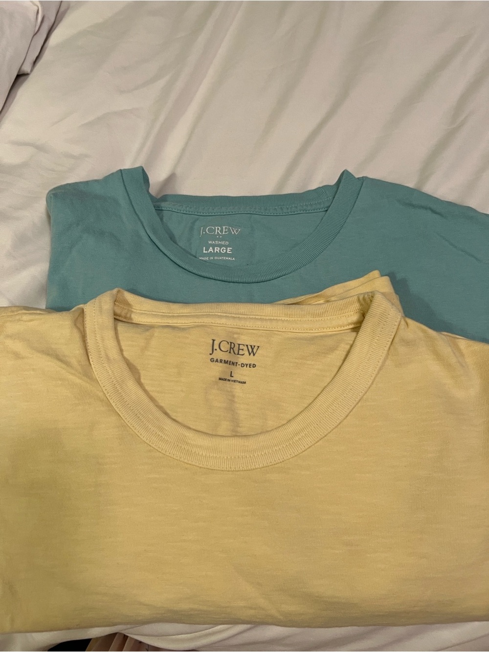 J. Crew Duo of Mens crewneck tee shirts: Yellow Pocket Tee & light blue/green. L